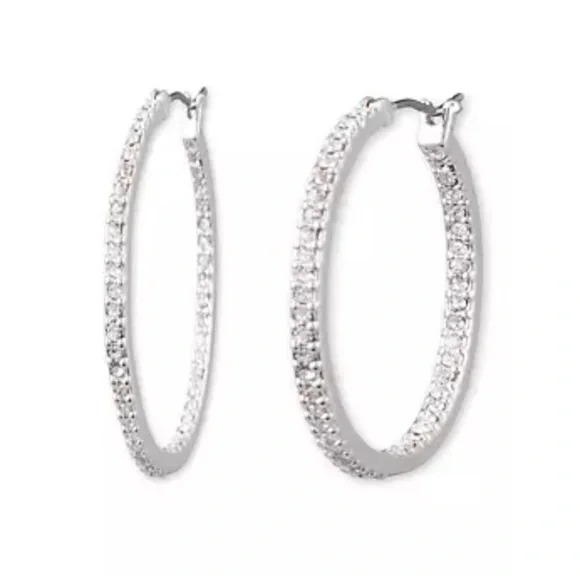 NWT Ralph Lauren Silver Tone Crystal Hoop Earrings - Picture 2 of 6